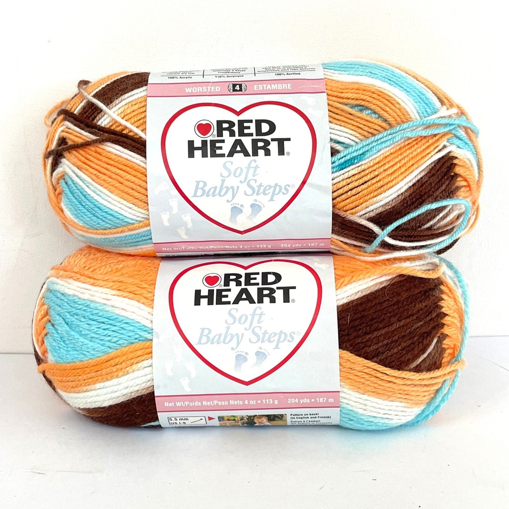 Red Heart Soft Baby Steps Yarn Mud Pie Brown Orange Aqua 4oz 204yd Aztec Lot 2